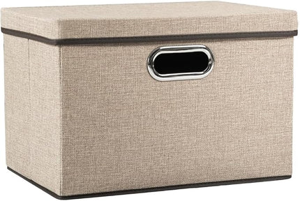 PRANDOM Collapsible Storage Cubes with Lids [1-Pack] Jute Fabric Foldable Storage Boxes Organizer Containers Baskets Bins with Cover for Home Bedroom Closet Office Nursery (14.9x9.8x9.8)