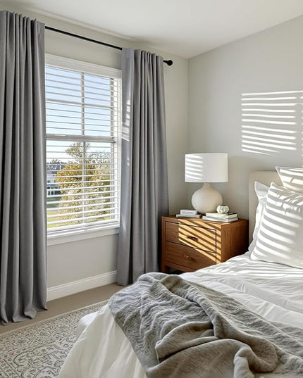 INOVADAY 100% Blackout Curtains for Bedroom, Black Out Curtains 108 Inch Long, Clip Rings Linen Blackout Drapes, Thermal Insulated Room Darkening for Living Room, 2 Panels - Stoic Gray,W50xL108