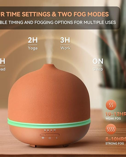 Wanlola Stone Diffusers for Essential Oils Large Room,500ml Handmade Ceramic Diffuser with 4 Timer & 10 Ambient Light Settings for Home Office (Terracotta)