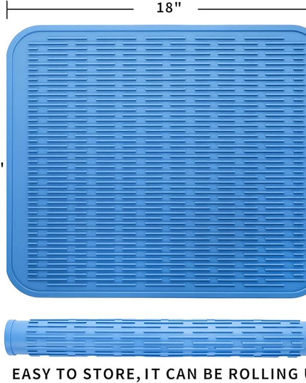 Silicone Dish Drying Mat for Multiple Usage,Easy clean,Eco-friendly,Heat-resistant Silicone Mat for Kitchen Counter or Sink,Refrigerator or Drawer Liner Lichen BlueL XL 18 inches x 16 inches