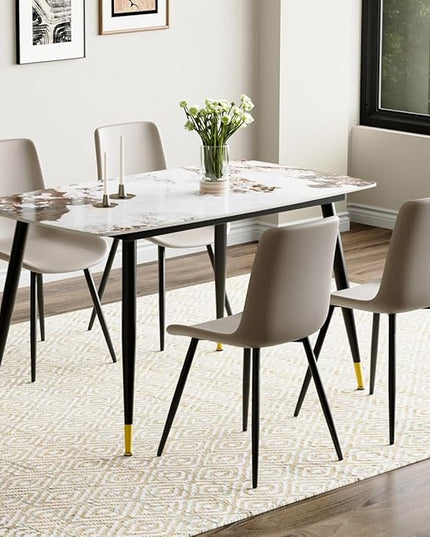 Small Dining Table Set for 4, 50'' Sintered Stone Dining Table with 4 Chairs, Easy to Assemble, Suitable for Small Spaces