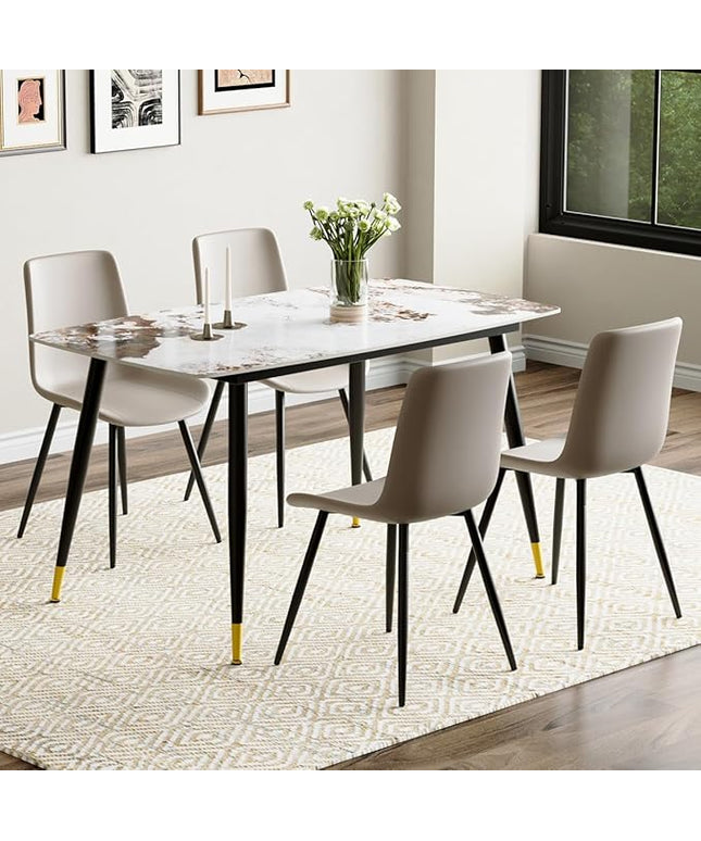 Small Dining Table Set for 4, 50'' Sintered Stone Dining Table with 4 Chairs, Easy to Assemble, Suitable for Small Spaces