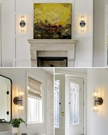 Modern Black Wall Sconces Set of Two Bedroom Crystal Wall Sconces Indoor Sconces Wall Lighting Living Room Sconces with K9 Crystal Lampshade for Bathroom Hallway Entryway Stairway