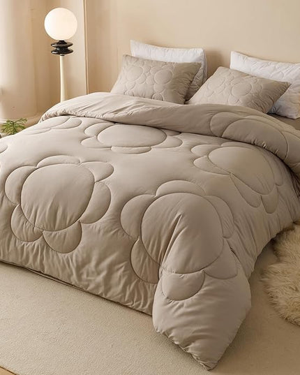 Luxlovery Beige Coffee Comforter Set Full Light Khaki Sunflower Bedding Comforter Mocha Coffee Bedding Comforter Set Boho Farmhouse Modern Bedding Set Full Size