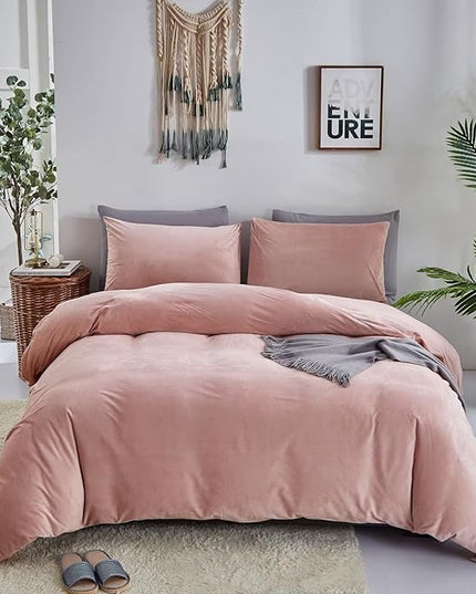 Houseri Pink Velvet Comforter Set California King Fluffy Light Bedding Sets Flannel Cal Rose Sherpa Oversized Warm Fuzzy Puffy Size Cal King(96''*104''-Comforter)