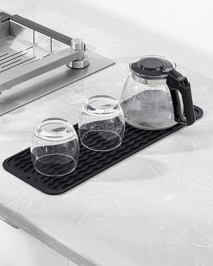 Silicone Dish Drying Mat for Multiple Usage,Easy clean,Eco-friendly,Heat-resistant Silicone Mat for Kitchen Counter,Sink,Bar,Bottle,or Cup Black M 17 inches x 6 inches