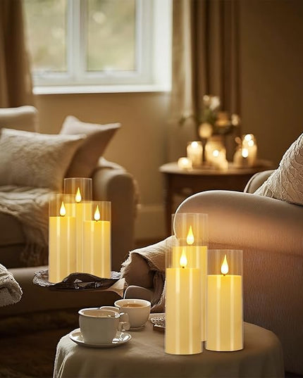 Flickering Flameless Candles Battery Operated with Remote,Led Pillar Candles with Realistic Moving Wick Candles for Halloween,Christmas,Home Decor Pack of 24 (D2.2 xH 5" 6" 7")(Ivory)