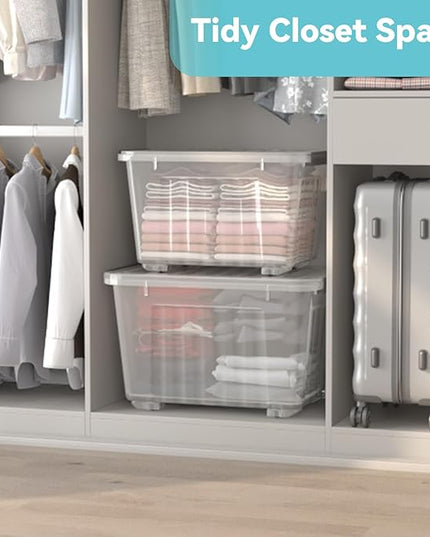Nazhura 97Quart Plastic Storage Bin, Stackable and Nestable Storage Boxes with Clear Lids and Secure Latching Buckles, Large Storage Container (Clear, 97Quart-6Pack)
