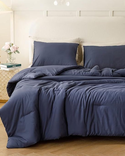 ROSGONIA Comforter Full Size for Boys Teen Girls Navy Blue, 3pcs (1 Blue Comforter & 2 Pillowcases), Lightweight Dorm Bedding Soft All Season Bed Set