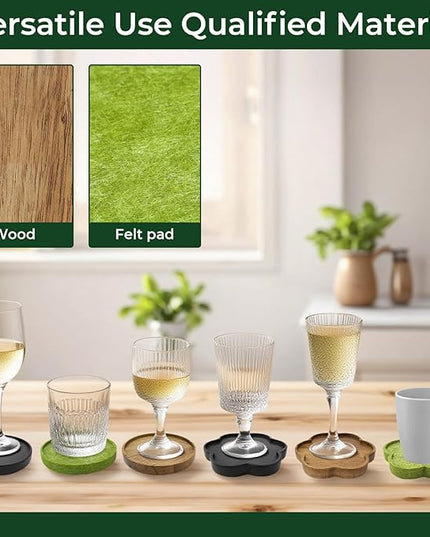 Acacia Wood Coasters Set of 8 with Holders, 4 Acacia Wood & 4 Absorbent Felt Pads, 3.6 Inches Fit Coffee Table, Home, Office, Bar, Offers Tabletop Protection, Stylish Decor and Ideal Gift