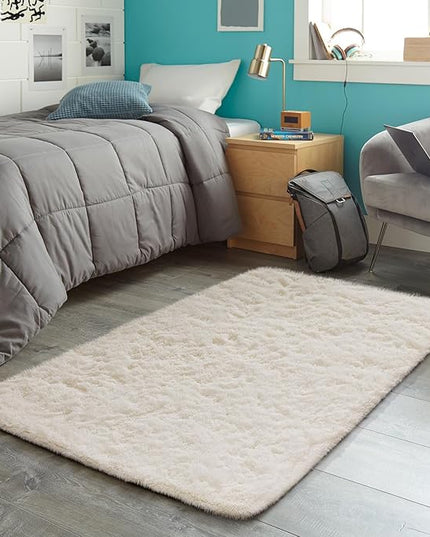 Ophanie 3x5 Rug, Bedside Preppy Dorm Area Rug, College Essentials Non Slip Ivory Small Carpets for Bedroom, Anti Slip Fluffy Living Room Rugs Home Decor Aesthetic, Nursery