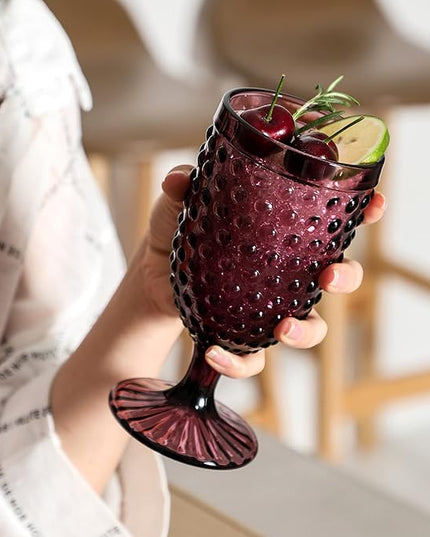 Hobnail Beverage Glass Goblet set of 6, 13 oz Hobnail Drinking Glasses Perfect for Dinner Table Parties Bars and Weddings