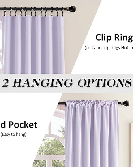DONREN Patio Door Curtains 96 inch Length, Light Purple Rod Pocket Top Thermal Insulated Blackout Panels Curtain Drapes for Sliding Glass Door (Lavender, 60" Wide, 2 Panels)