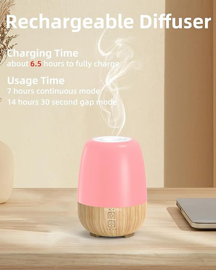 150ML Cordless Essential Oil Diffuser, Built-in 6000mAH Rechargeable Battery, 7-Hour Runtime, 7 LED Color Changing Lights, Portable Aromatherapy Diffuser for Home,Office,Outdoor