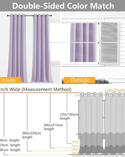 Simplebrand Lilac Room Darkening Curtains for Bedroom Living Room 84 Inch Length 2 Panels Set, Thermal Insulated Curtains & Drapes, Solid Grommet Noise Reducing Window Treatment, W50 x L84 Inch