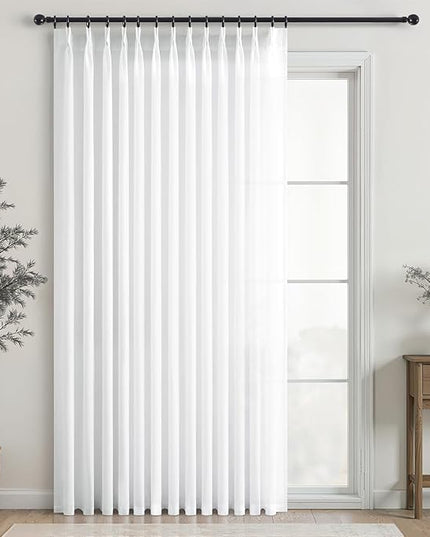 Topfinel 105 Inches Long Pinch Pleated Semi Sheer Curtains,Beige White Blended Light Filtering Window Curtains 105 Length for Living Room Bedroom Pinch Pleat Drapes with Hooks 1 Panels 72" Wx105 L