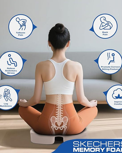 Skechers Seat Cushion, Ergonomic Memory Foam Cushion for Long Sitting Hours on Office & Home Chair, Car Seat Cushion for Sciatica, Coccyx Cushion,Beige