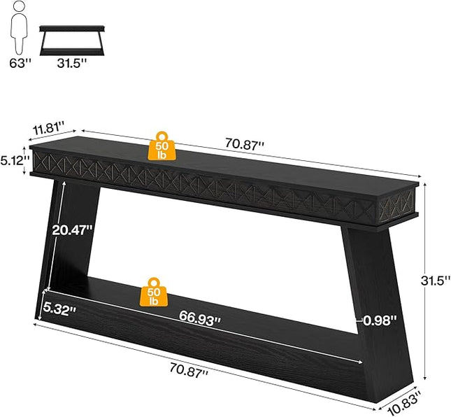 Tribesigns Modern Console Table, 71-Inch Extra Long Entryway Table with Storage, 2-Tier Narrow Sofa Table Behind Couch, Farmhouse Wooden Accent Table for Living Room, Hallway, Foyer, Black