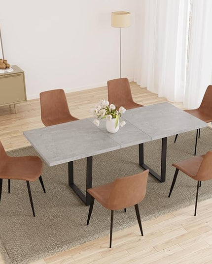 ZckyCine Modern Mid-Century Extendable Dining Table Set for 6-8 People | Expandable 51"-67" Wood Kitchen Table + 6 Upholstered Chairs | Stylish & Space-Saving Dining Room Furniture