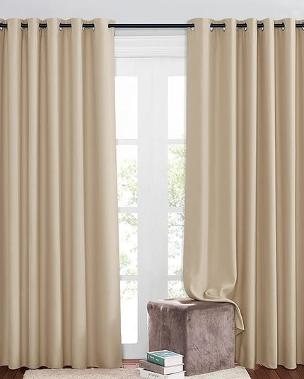 NICETOWN Bedroom Blackout Curtains and Drapes - Window Treatment Thermal Insulated Solid Grommet Blackout Draperies for Bedroom/Living Room (Biscotti Beige, Set of 2, 80 by 84 Inch)