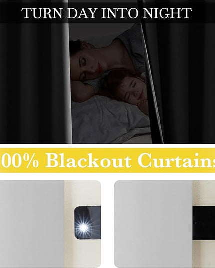 NICETOWN 100% Blackout Curtains 96 inches Long, Grommet Portable Blackout Travel Window Treatment Thermal Curtains Energy Saving for Bedroom/Home Theater, Off White W52 x L96, 2 Panels