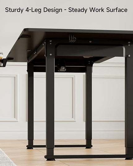 63x30 Inch Adjustable Standing Desk with 4 Legs, Stand up Desk Features a Spacious Rectangular Top, Dual-Motor Lift, and Memory Presets (28-46Inch) for Home Offices or Computer Workstations, Black