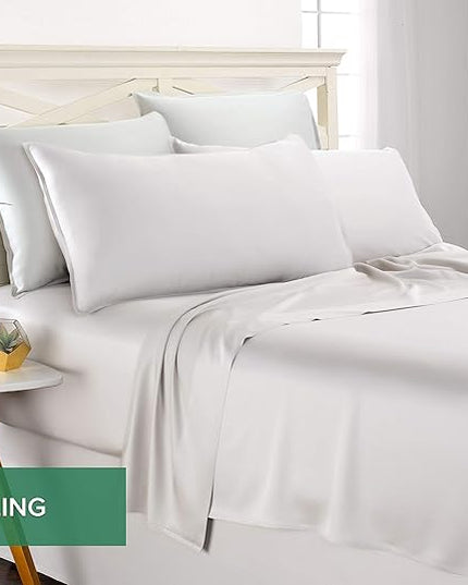 Pure Bamboo Queen Sheets, Genuine 100% Organic Viscose Derived from Bamboo Bed Sheet Set, Luxuriously Soft & Cooling, Double Stitching, 2 Year Quality Promise (Queen, White)