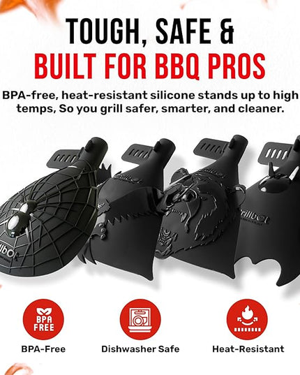 Grillbot Heat Resistant BBQ Heat Shield for Utensils, Protect Hands from Burns, Splatter & Flare-Ups, BPA-Free Silicone, Dishwasher Safe, Universal Fit, Perfect Grill Gift for Men (Black, Eagle)