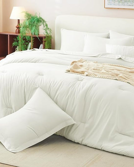 CozyLux King Size Comforter Set Ivory, 7 Pieces Bed in a Bag King Comforter Set with Sheets, Soft Bedding Set with Down Alternative Comforter, Fitted Sheets, Flat Sheets, Pillow Shams and Pillowcases