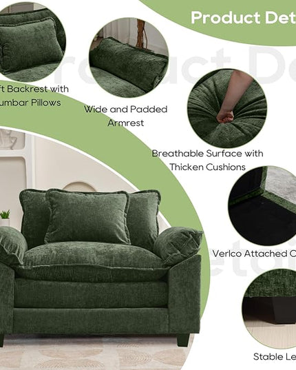 Modular Sectional Sofa, Comfy Cloud Couch Sectional Sofa, Chenille Sofa Sleeper Deep Seat Sofa with Throw Pillows for Living Room (Green, 53"- Single Seat)