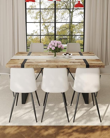 FURNITO Wood Dining Table Set for 8, 71" Large Rectangular Kitchen & Dining Room Table with 8 PU Leather Chairs, Modern Farmhouse Dining Set for Home, Living Room, Office, or Conference Room