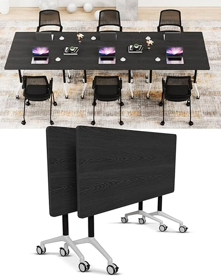Conference Room Table with Flip-Top Design for Dynamic Meetings, Business Table Computer Desk with Heavy-Duty Frame,Foldable Seminar Meeting Tables for Home Office (2, F, 70.8IN)