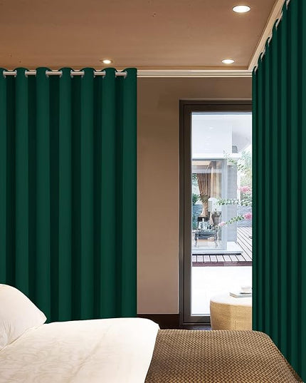 Yakamok Blackout Extra Wide Thermal Insulated Curtains, Total Shade Patio Door Curtain, Full Light Shading Sliding Door Room Divider for Space Separator Bedroom, 1 Panel, W100 x L84, Emerald Green,
