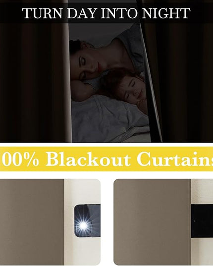 NICETOWN 100% Blackout Tan Curtains for Travel, Grommet Lightweight Portable Window Treatments Thermal Curtains Easy to Install for Living Room/Bedroom, W52 x L72, 2 Panels