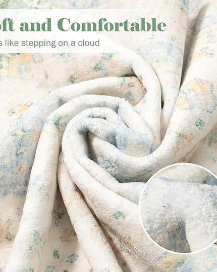 MUJOO Round Rugs 6ft,Circle Area Rug Washable,Circular Rugs for Living Room Dining Room,Large Boho Non Slip Throw Carpet Light Green and Blue