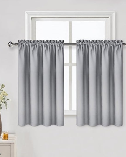 DWCN Silver Grey Short Blackout Curtains for Bedroom, Thermal Insulated Energy Saving Room Darkening Curtains for Living Room (W42 x L36 inch, Set of 2 Panels, Top of Rod Pocket)