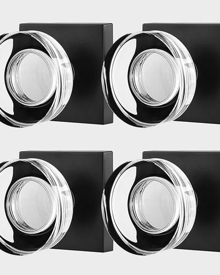 4 Pack Glass Dummy Door Knobs Interior, Crystal Dummy Door Knob Interior for Closet, Black Dummy Door Handles for Bifold, Matte Black