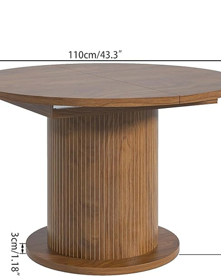 43.3 inch 59 inch Adjustable Size Round Dining Table for 4 6, Unique Design Modern Farmhouse Kitchen Table, Circle Dining Tables with Wood Strip Base for Kitchen Living Room (Walnut)