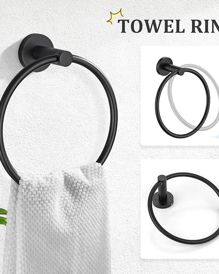 TURS Matte Black Bathroom Hardware Set 5 Piece, SUS304 Stainless Steel Bath Towel Bar Set, 24 Inch Bathroom Accessories Kit Wall Mounted