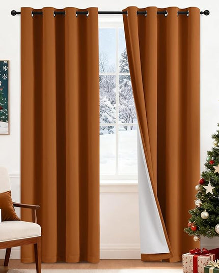Yakamok Room Darkening 100% Blackout Curtains Grommet Window Treatments with 2 Thick Layers-Burnt Orange Thermal Insulated Drapes Set of 2 Panels for Bedroom Living Room 52 Inches by 84 Inches Length