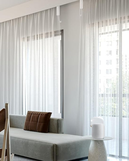SmartWings Automatic Curtain Opener with Drapery, Motorized Vertical Blinds with Remote, Electric Closet Doors Sliding Panels Compatible with Alexa Google Homekit, Sheer Refined Elegance