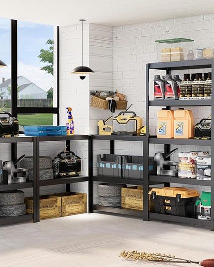 CJF Metal Storage Shelves, 5-Tier Garage Shelving Unit, Heavy Duty Adjustable Metal Shelving for Garage, Basement, Pantry, Warehouse-Black (71 "H x 36" W x 16" D)