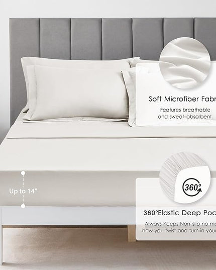 Love's cabin California King Comforter Set Off White, 7 Pieces California King Bed in a Bag, All Season Bedding Sets with 1 Comforter, 1 Flat Sheet, 1 Fitted Sheet, 2 Pillowcase and 2 Pillow Sham