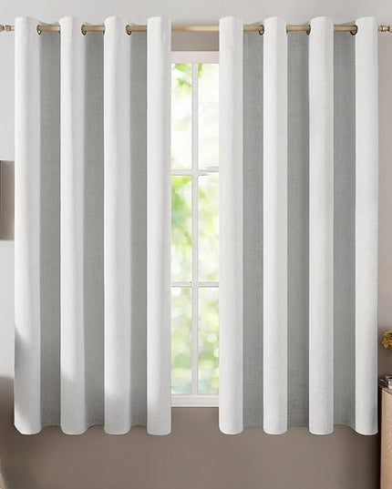 MIULEE Linen Textured Curtains for Bedroom Solid 100% Blackout Thermal Insulated Heathered White Grommet Room Darkening Curtains & Drapes Luxury Decor for Living Room Nursery 52 x 54 Inch (2 Panels)