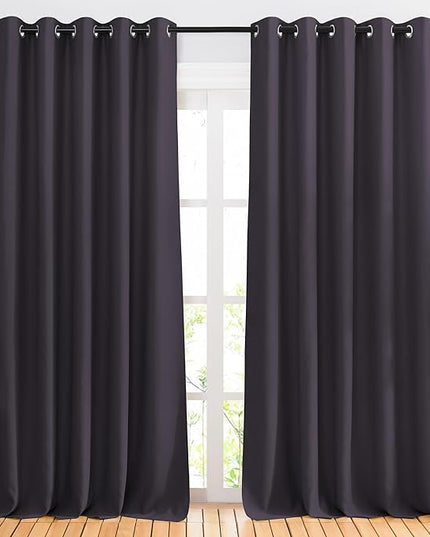 NICETOWN Blackout Curtains for Girls Room - Thermal Insulated Solid Grommet Room Darkening Curtains/Panels/Drape for Bedroom (Greyish Purple, 1 Pair, 66 by 90-Inch)