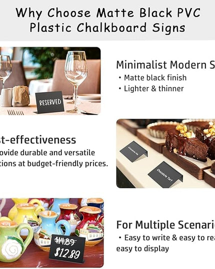 PigPotParty 12 Pcs Food Labels for Party Buffet w/Cleaning Spray, 4"x3" Mini Chalkboard Signs for Food Display, Table Place Cards - Name Tags- Small Chalk Board Signs, w/ 2 Markers
