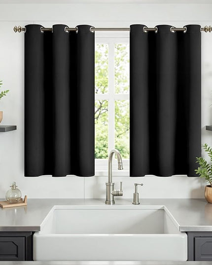 YoungsTex Short Blackout Curtains 40 Inch Length for Bedroom - Black Kitchen Window Drapes with Grommet Thermal Insulated Privacy for Bathroom Small Window, 2 Panels, 42 x 40 Inch