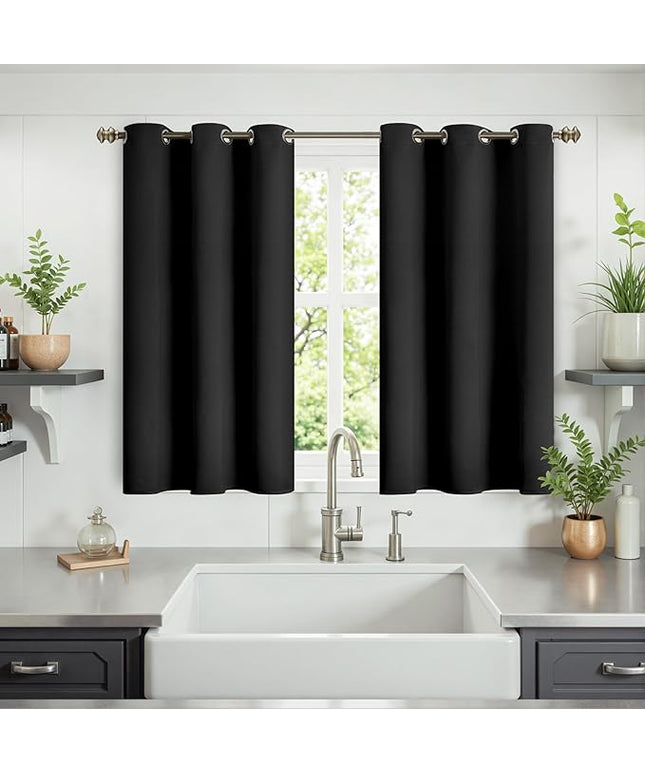 YoungsTex Short Blackout Curtains 40 Inch Length for Bedroom - Black Kitchen Window Drapes with Grommet Thermal Insulated Privacy for Bathroom Small Window, 2 Panels, 42 x 40 Inch