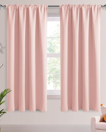 DWCN Blackout Curtains – Thermal Insulated, Energy Saving & Noise Reducing Bedroom and Living Room Curtains, Blush Pink, W 42x L 63 Inch, Set of 2 Rod Pocket Curtain Panels