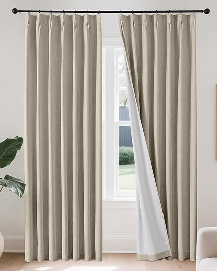 Joydeco Pleated Curtains for Living Room Bedroom, Linen Drapes 90 inch Length 2 Panels Set, Blackout Thermal Insulated Curtain(Cobblestone,40'' Wx90'' L)